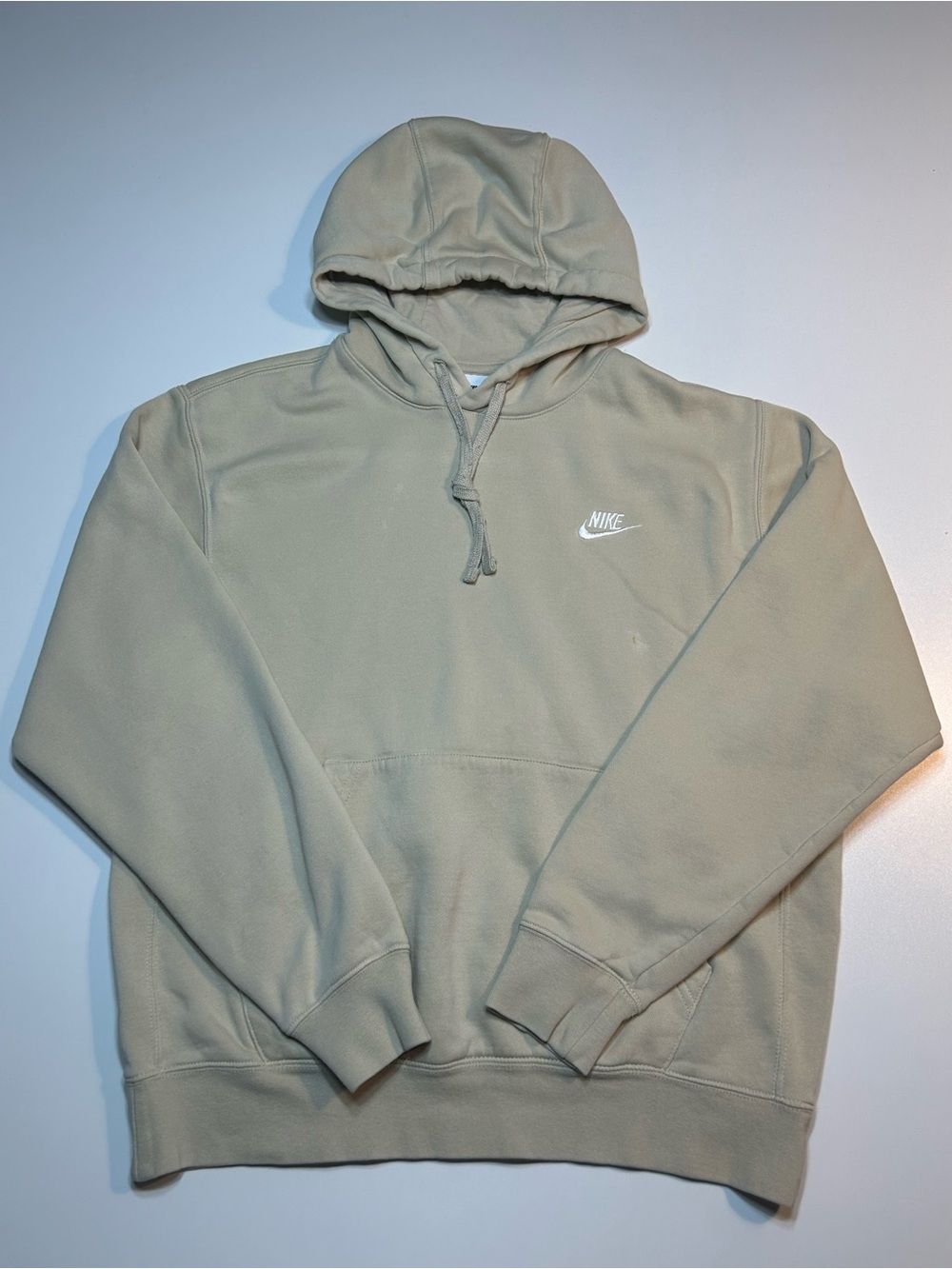 Nike Club Fleece Pullover Hoodie Khaki Tan Beige White Embroidered Logo
